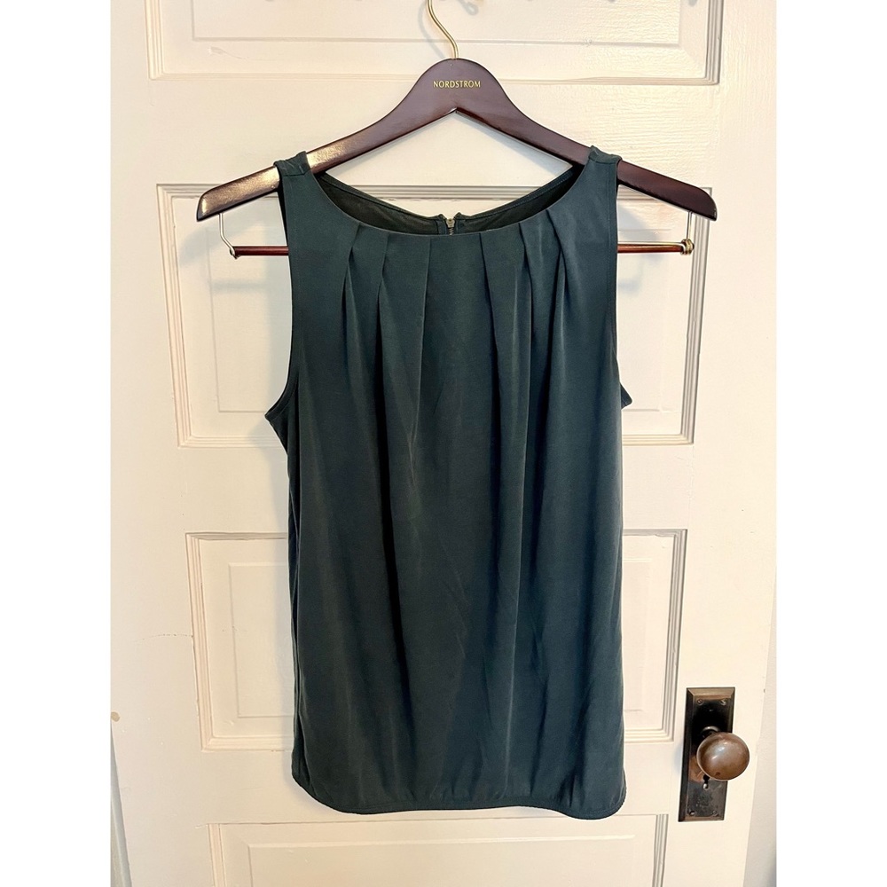 LOFT Dusty Blue Velvety Top with Light Pleating